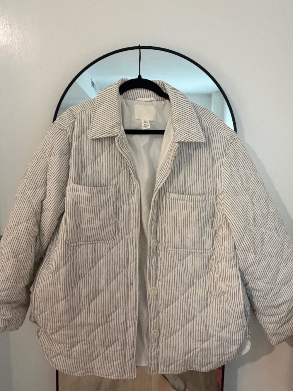H&M White Striped Quilted Shacket